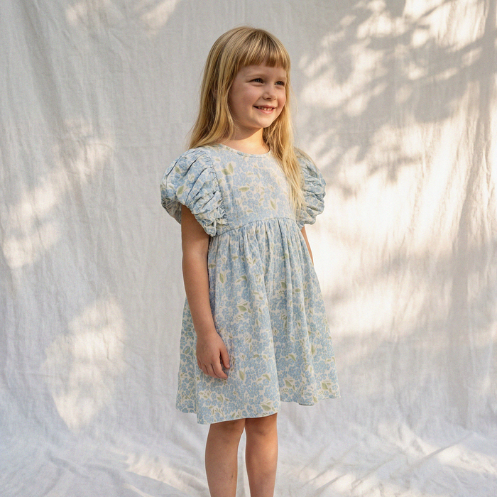 Petit Playa Organic Cotton Maya Dress in Hydrangea print, breathable organic cotton clothing for babies and girls — image 3