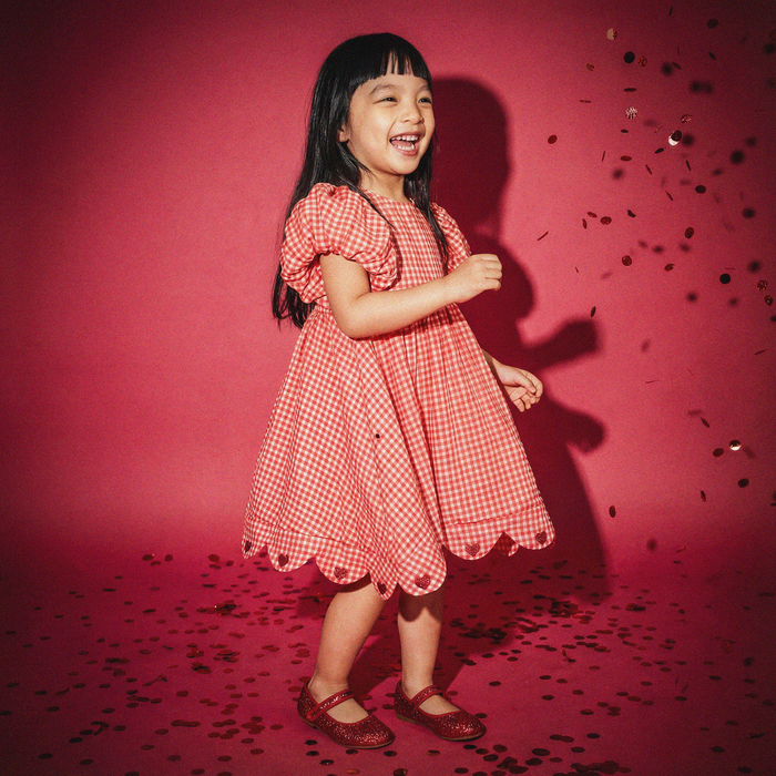 Petit Playa Organic Cotton Maya Dress in Lover print, breathable organic cotton clothing for babies and girls