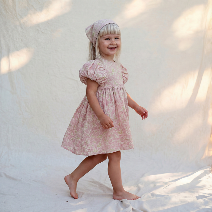 Petit Playa Organic Cotton Maya Dress in Peony print, breathable organic cotton clothing for babies and girls