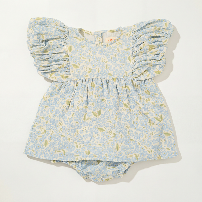 Petit Playa Organic Cotton Maya Romper Dress in Hydrangea print, breathable organic cotton clothing for babies and girls — image 4