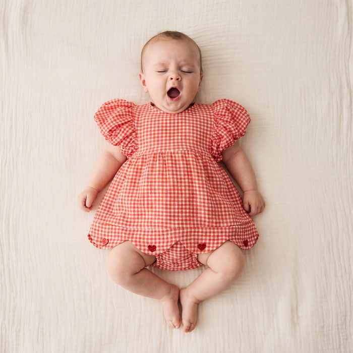 Petit Playa Organic Cotton Maya Romper Dress in Lover print, breathable organic cotton clothing for babies and girls — image 3