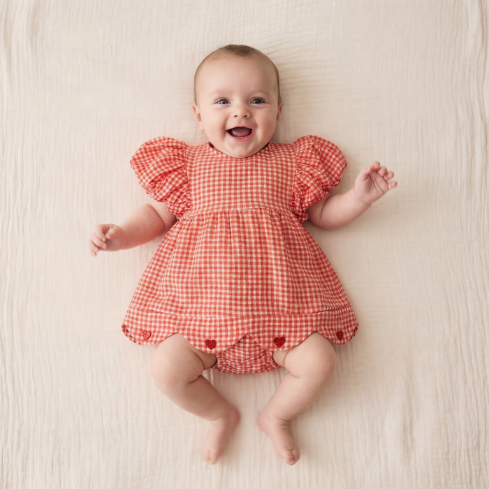 Petit Playa Organic Cotton Maya Romper Dress in Lover print, breathable organic cotton clothing for babies and girls — image 5