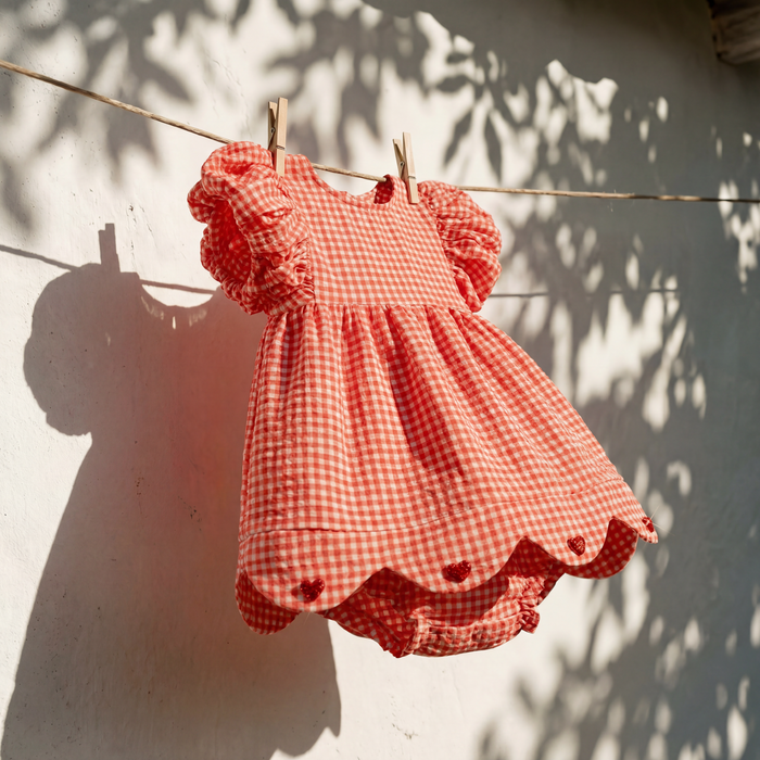 Petit Playa Organic Cotton Maya Romper Dress in Lover print, breathable organic cotton clothing for babies and girls — image 6