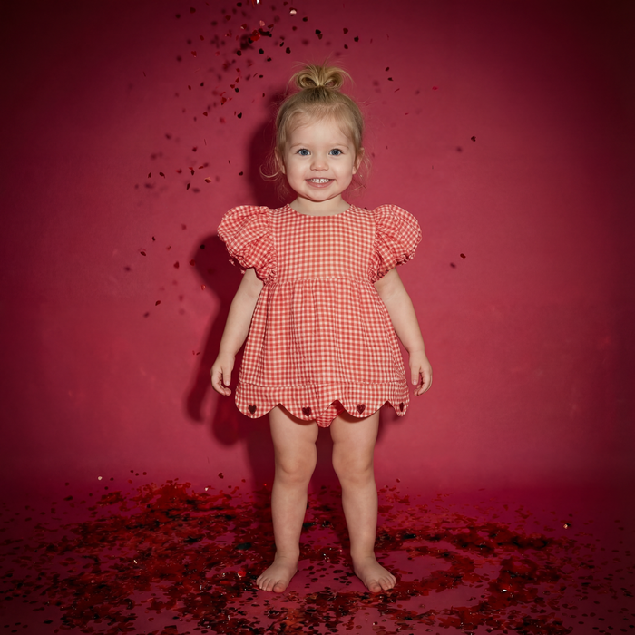 Petit Playa Organic Cotton Maya Romper Dress in Lover print, breathable organic cotton clothing for babies and girls — image 7