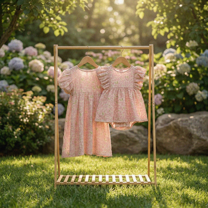 Petit Playa Organic Cotton Maya Romper Dress in Peony print, breathable organic cotton clothing for babies and girls — image 3