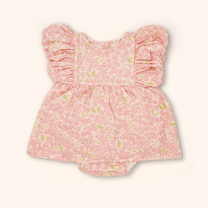 Petit Playa Organic Cotton Maya Romper Dress in Peony print, breathable organic cotton clothing for babies and girls — image 4