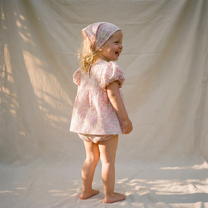 Petit Playa Organic Cotton Maya Romper Dress in Peony print, breathable organic cotton clothing for babies and girls — image 8