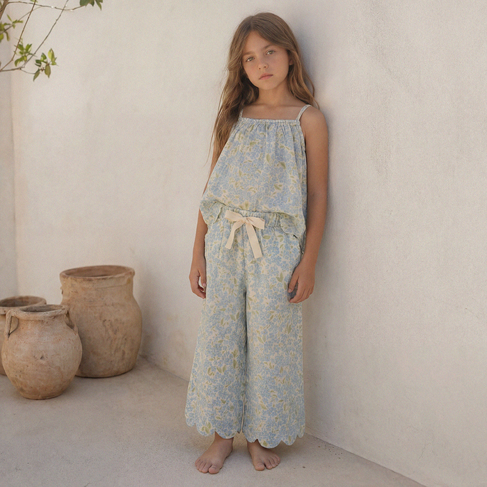 Petit Playa Organic Cotton Petal Pant in Hydrangea print, breathable organic cotton clothing for babies and girls — image 2
