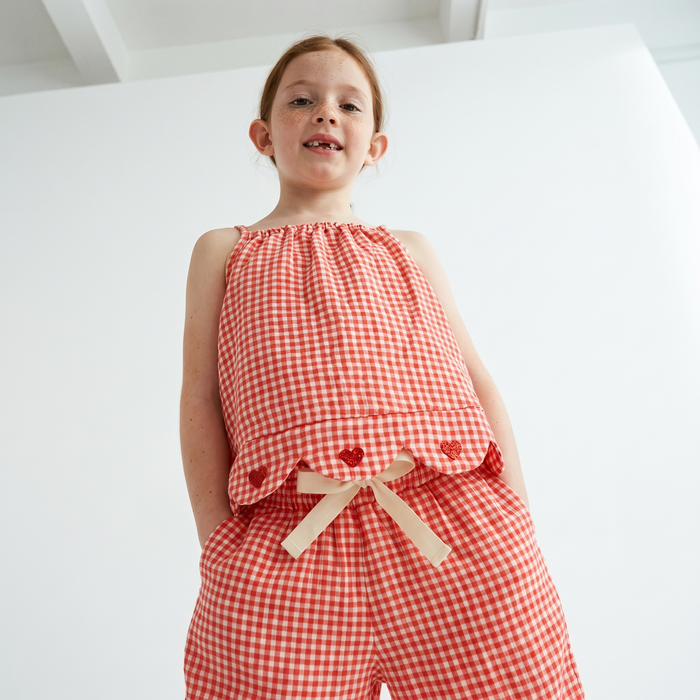 Petit Playa Organic Cotton Petal Top in Lover print, breathable organic cotton clothing for babies and girls
