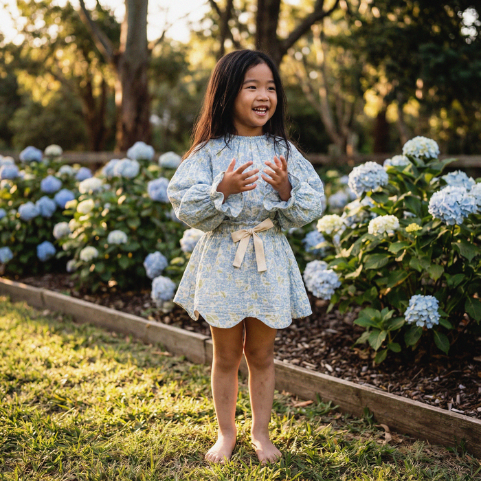 Petit Playa Organic Cotton Marlow Smock Top in Hydrangea print, breathable organic cotton clothing for babies and girls — image 5