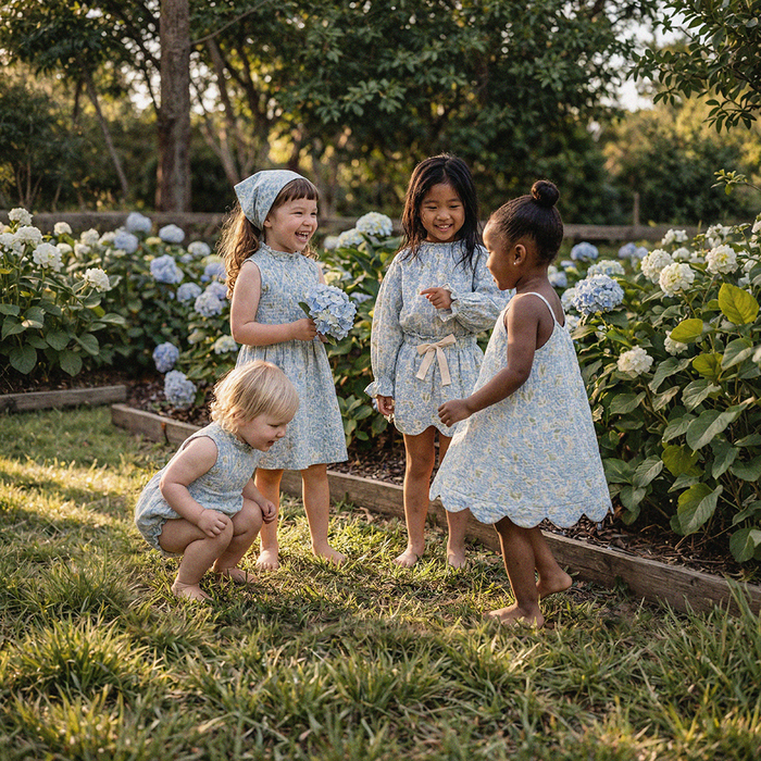 Petit Playa Organic Cotton Adaline Romper in Hydrangea print, breathable organic cotton clothing for babies and girls — image 8