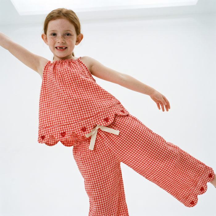 Petit Playa Organic Cotton Petal Pant in Lover print, breathable organic cotton clothing for babies and girls