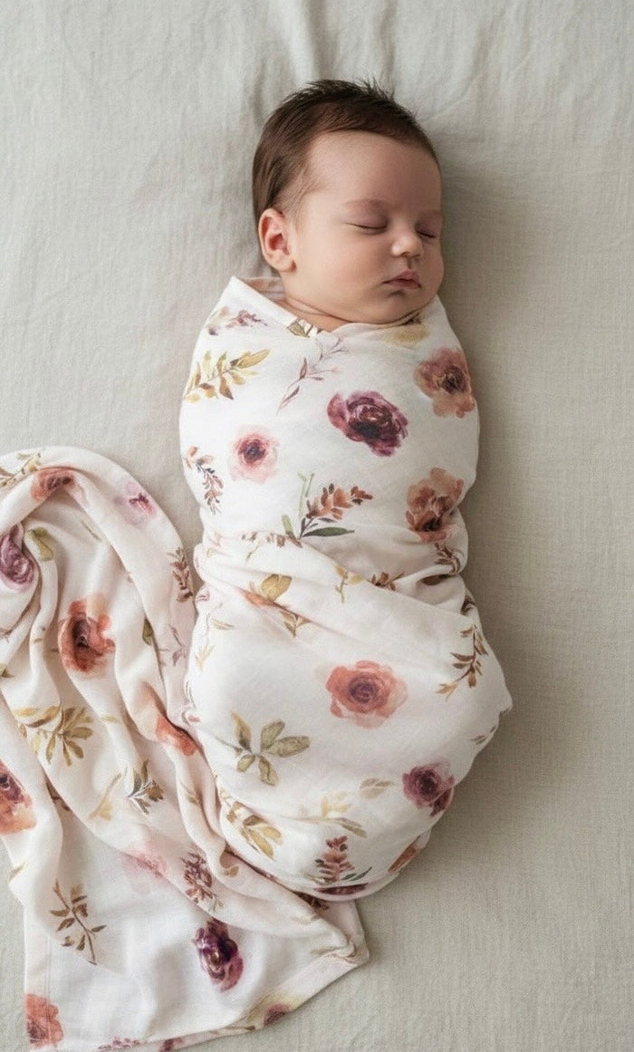 Floral muslin newborn swaddle wrap breathable and soft