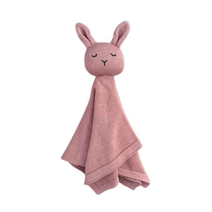 Organic dusty rose bunny baby and toddler comforter made from soft organic cotton