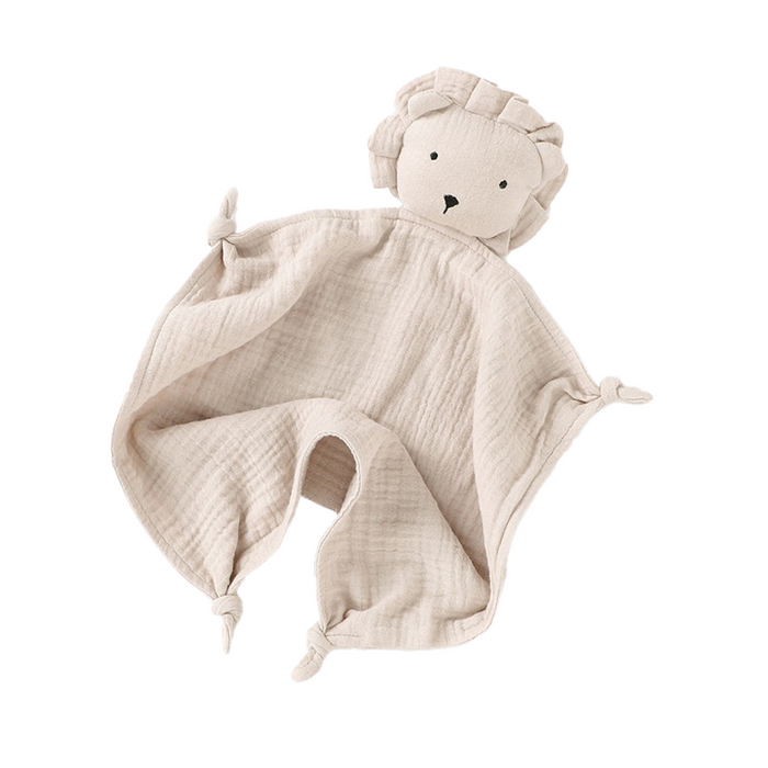 Organic muslin fog Louie Lion baby and toddler comforter made from soft organic cotton