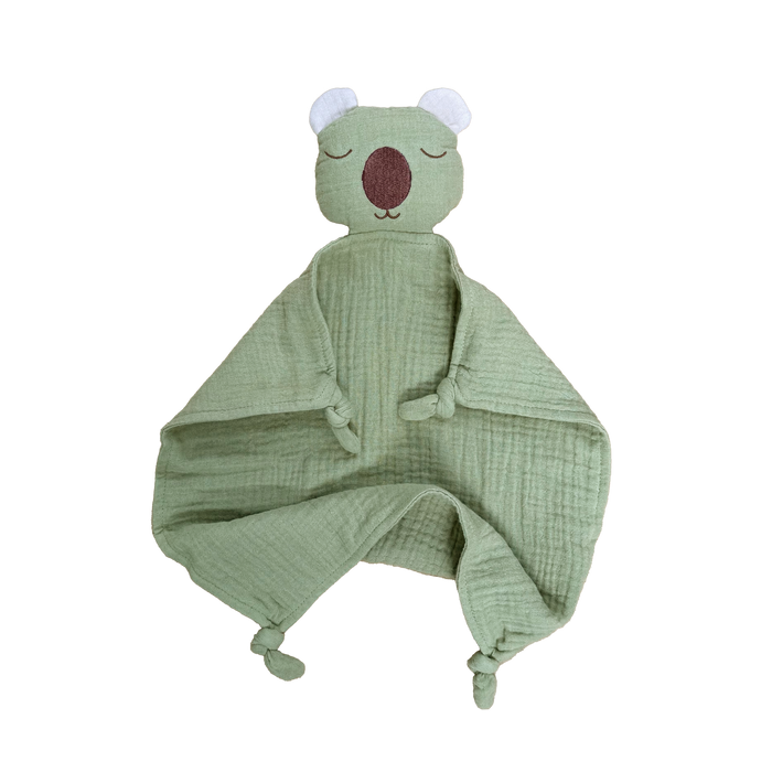 Organic muslin sleeping wombat baby comforter made from soft organic cotton