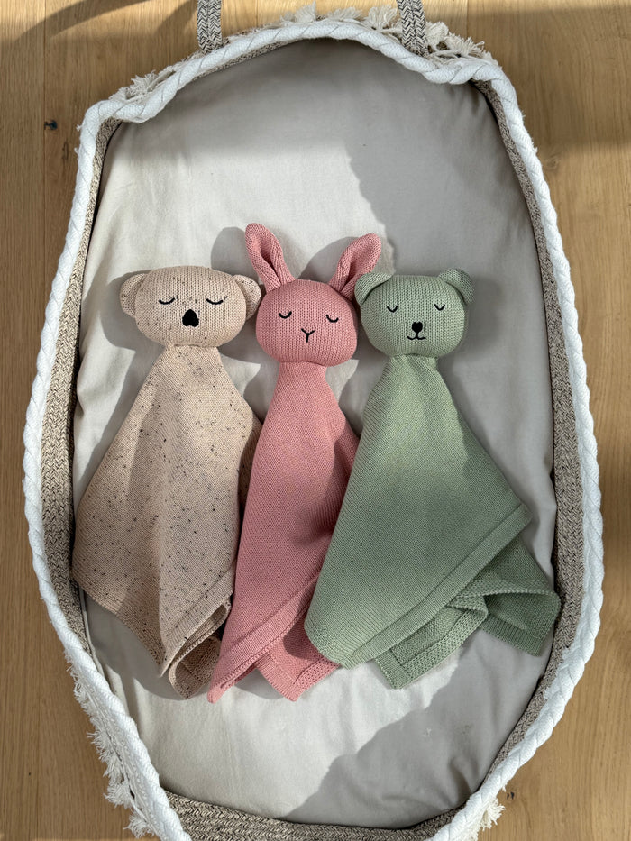 Three organic comforters designed for soothing and reassurance