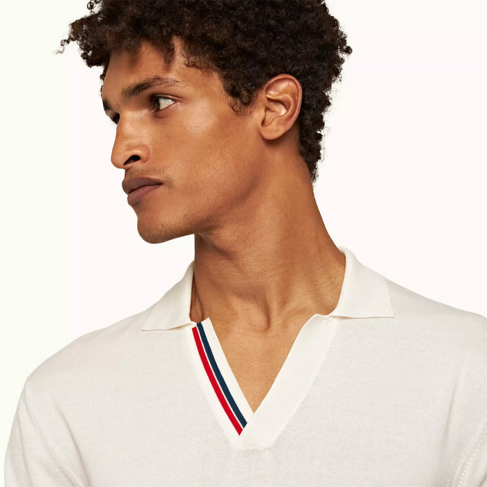 Orlebar Brown - Horton OB Stripe Polo Shirt in White Sand - Nigel Clare
