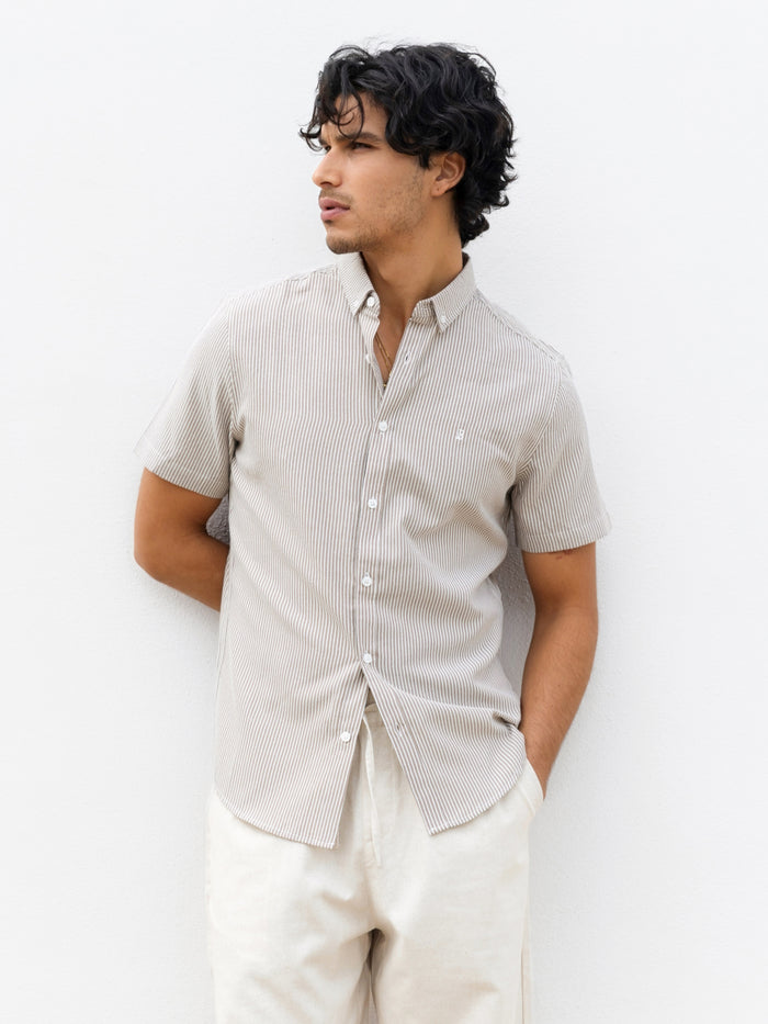 Oskar Short Sleeve Stripe Shirt - Brown