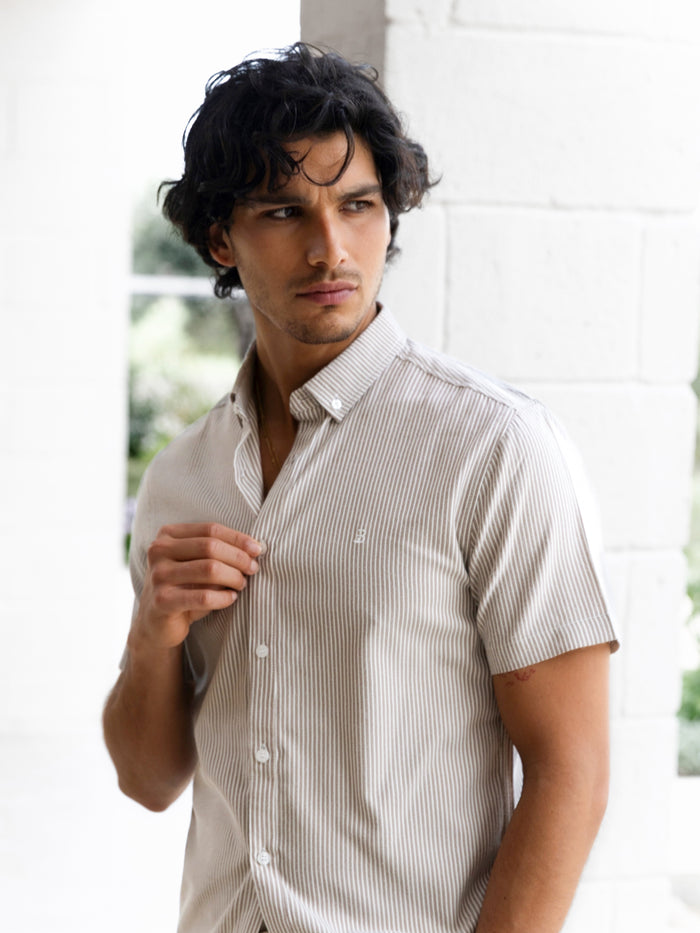Oskar Short Sleeve Stripe Shirt - Brown