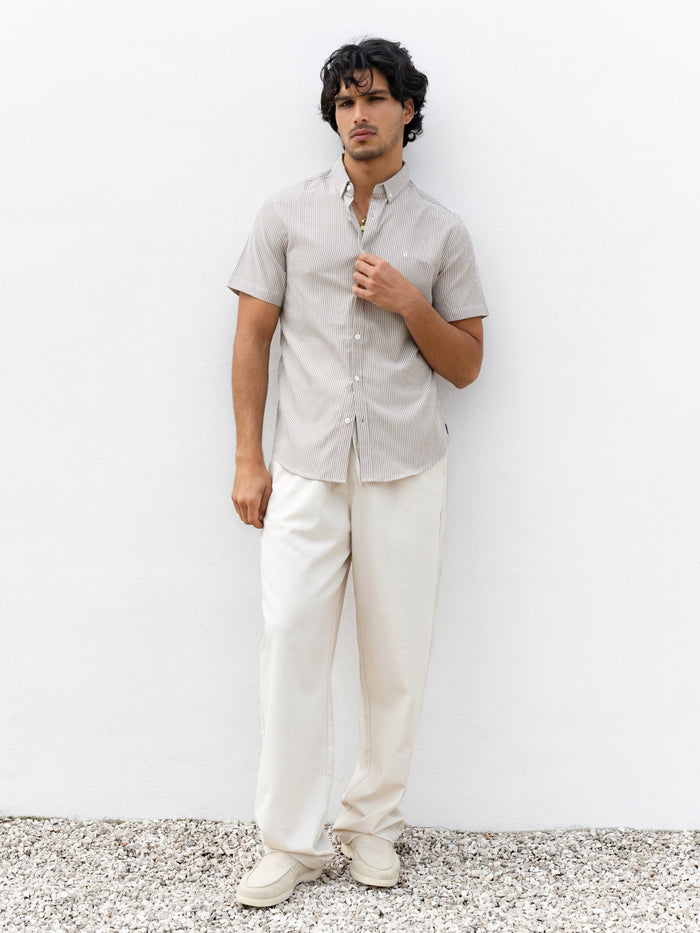 Oskar Short Sleeve Stripe Shirt - Brown