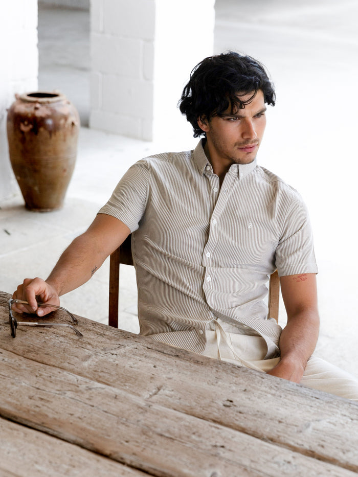 Oskar Short Sleeve Stripe Shirt - Brown