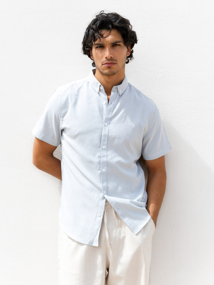 Oskar Short Sleeve Stripe Shirt - Light Blue