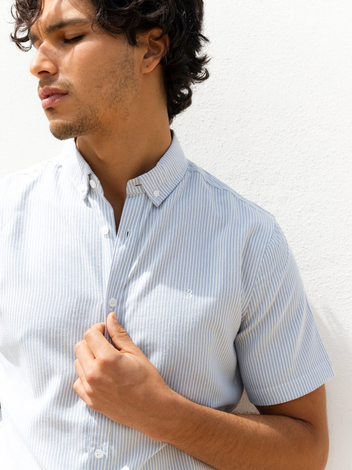 Oskar Short Sleeve Stripe Shirt - Light Blue