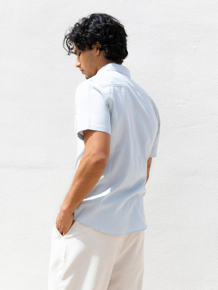 Oskar Short Sleeve Stripe Shirt - Light Blue