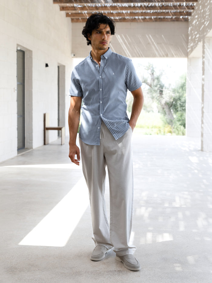 Oskar Short Sleeve Stripe Shirt - Navy