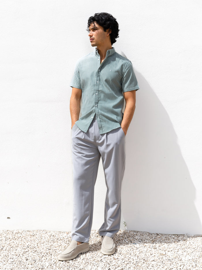 Oskar Short Sleeve Stripe Shirt - Washed Teal