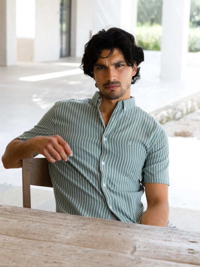 Oskar Short Sleeve Stripe Shirt - Washed Teal