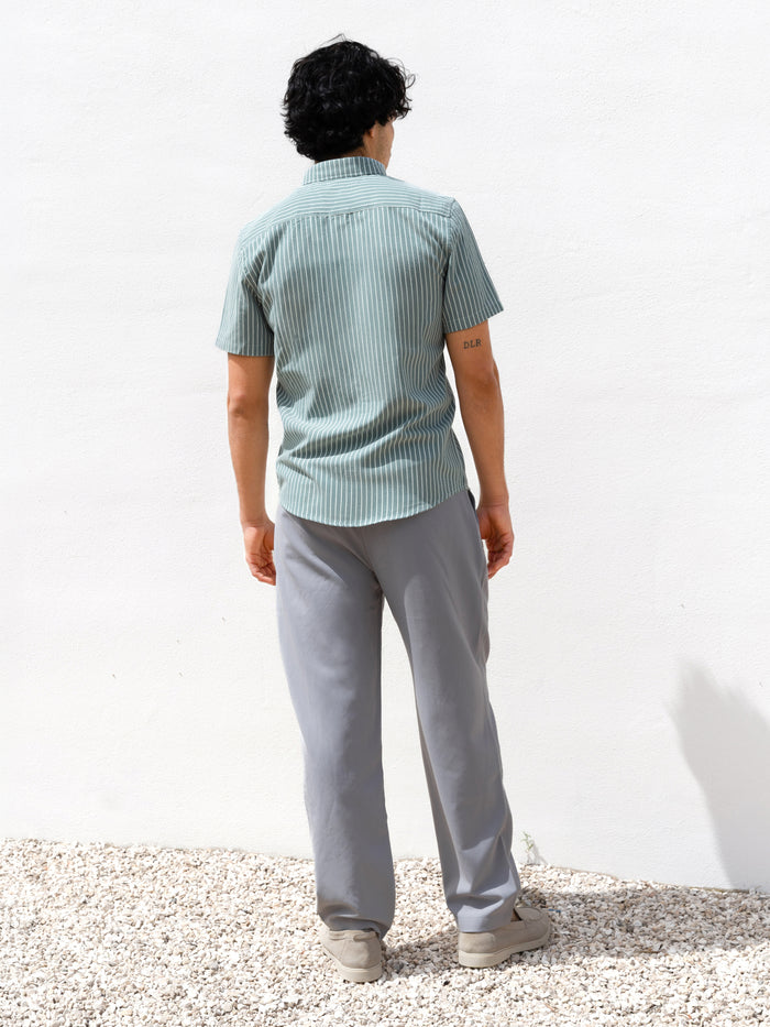 Oskar Short Sleeve Stripe Shirt - Washed Teal