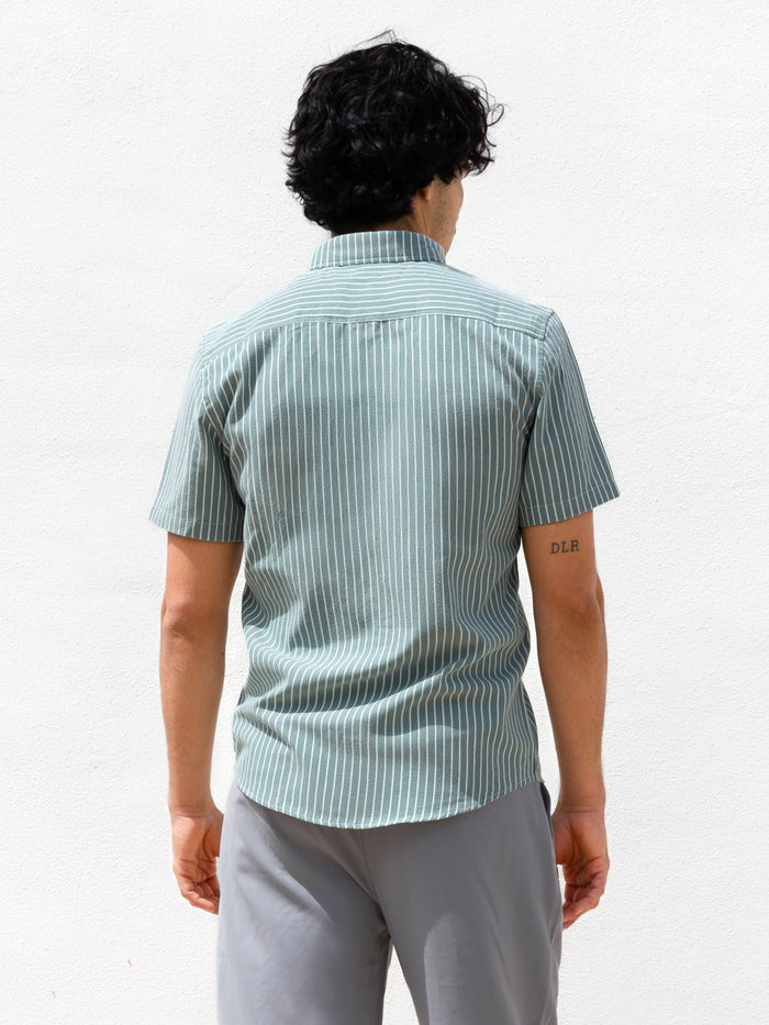 Oskar Short Sleeve Stripe Shirt - Washed Teal