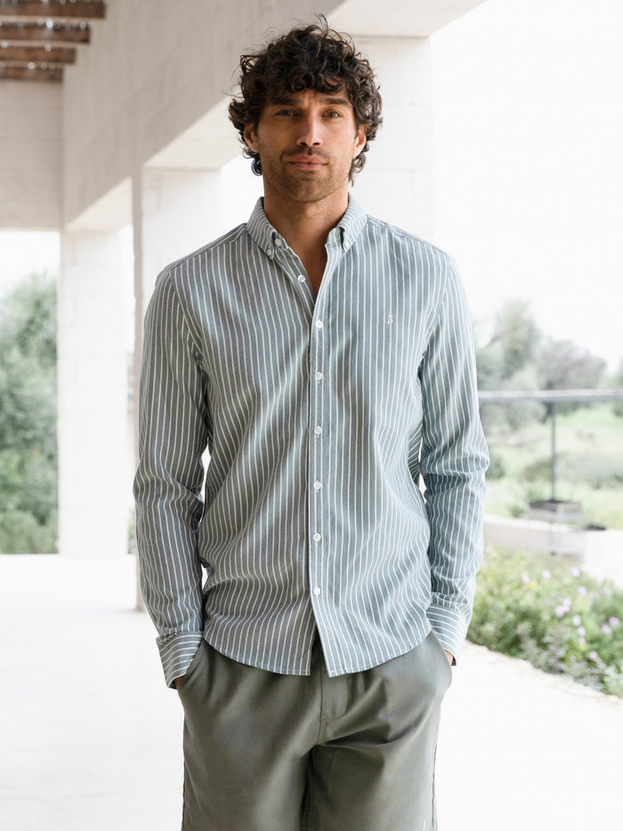 Oskar Stripe Long Sleeve Shirt - Washed Teal