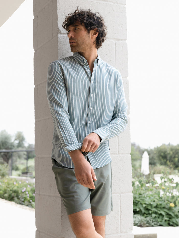 Oskar Stripe Long Sleeve Shirt - Washed Teal