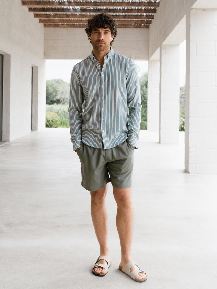 Oskar Stripe Long Sleeve Shirt - Washed Teal