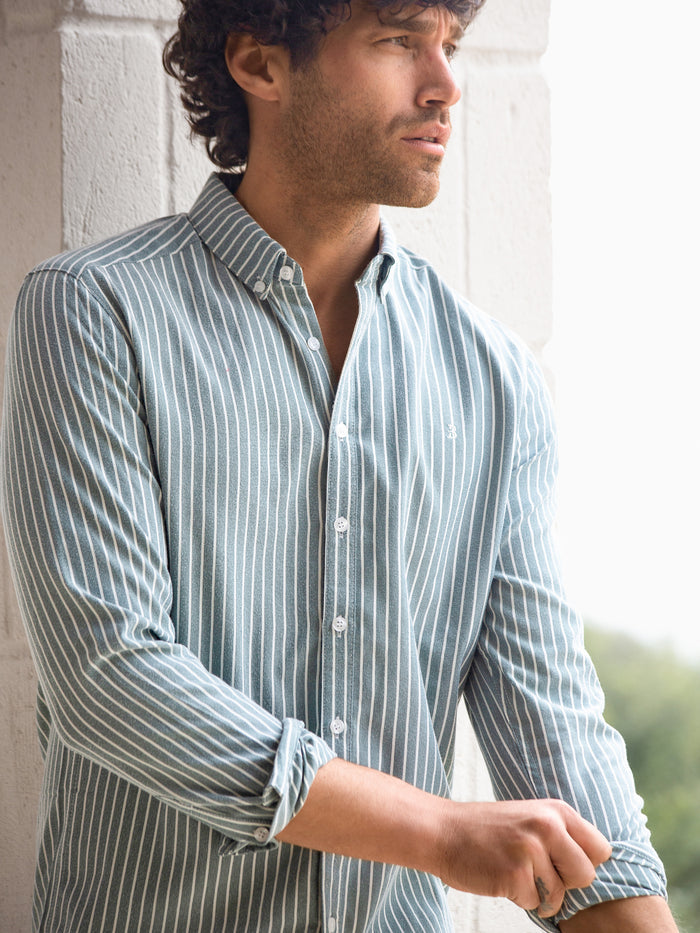 Oskar Stripe Long Sleeve Shirt - Washed Teal