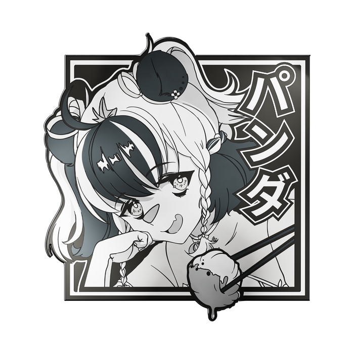 Black and white packaging featuring an anime girl with panda ears and Japanese text on a geometric patterned background.