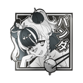 Black and white packaging featuring an anime girl with panda ears and Japanese text on a geometric patterned background.