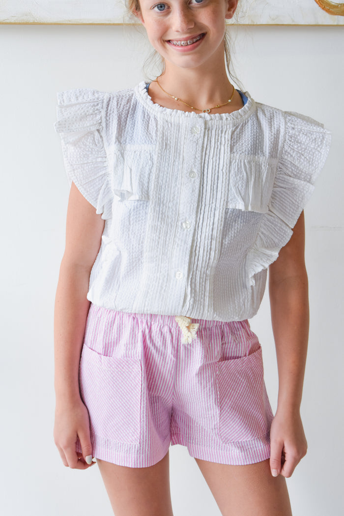 Patch Pocket Shorts-Pink Sparkle Seersucker