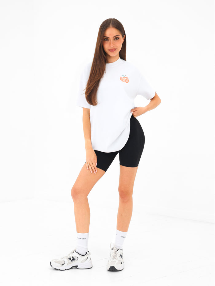 Peach Bubble Print Oversized T-Shirt - White