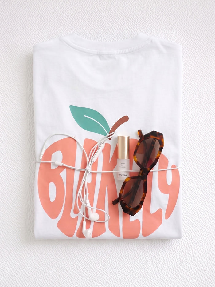 Peach Bubble Print Oversized T-Shirt - White