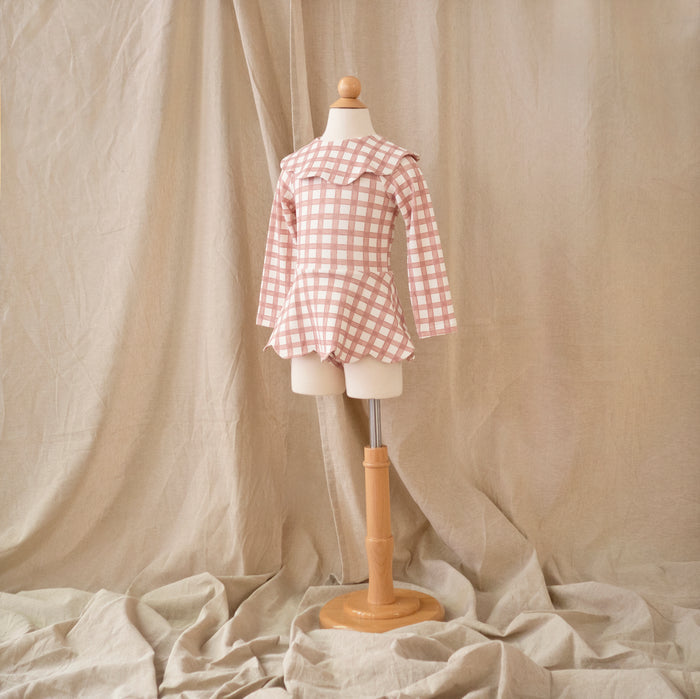 Petit Playa Petal Long Sleeve Swim Dress in Gingham print, sun-safe UPF50+ swimwear for babies and girls — image 4