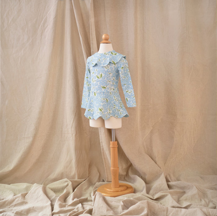 Petit Playa Petal Long Sleeve Swim Dress in Hydrangea print, sun-safe UPF50+ swimwear for babies and girls — image 3