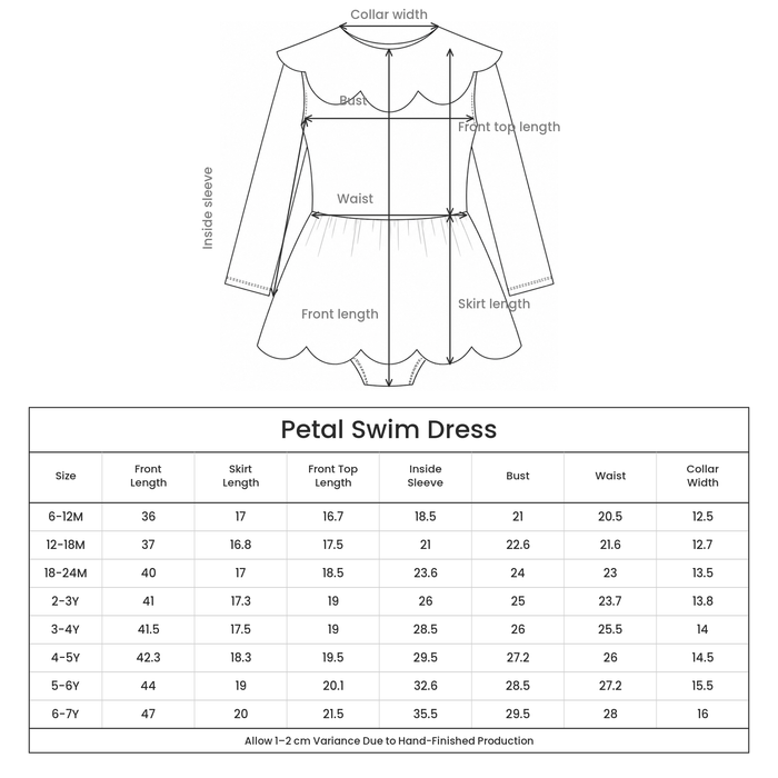 Petal Swim Dress size guide