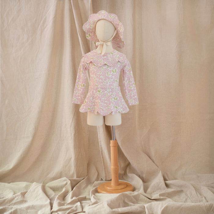 Petit Playa Petal Long Sleeve Swim Dress in Peony print, sun-safe UPF50+ swimwear for babies and girls — image 5
