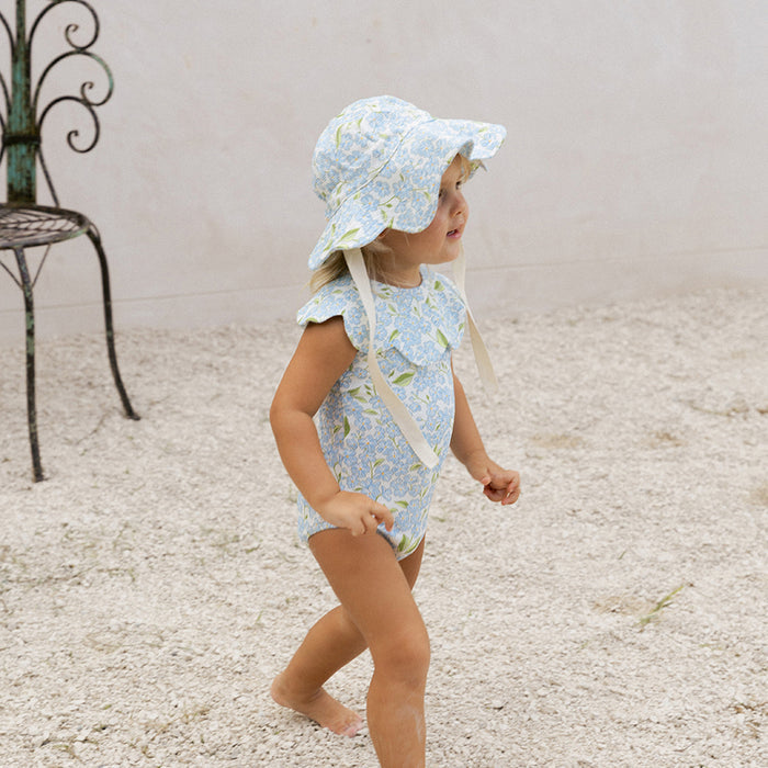 Petit Playa Petal Swimsuit in Hydrangea print, sun-safe UPF50+ swimwear for babies and girls