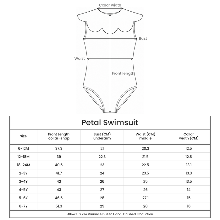 Petal Swimsuit size guide