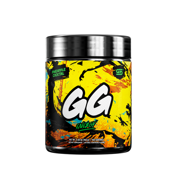 Black container with a colorful abstract label showing supplement facts and usage instructions on the back.